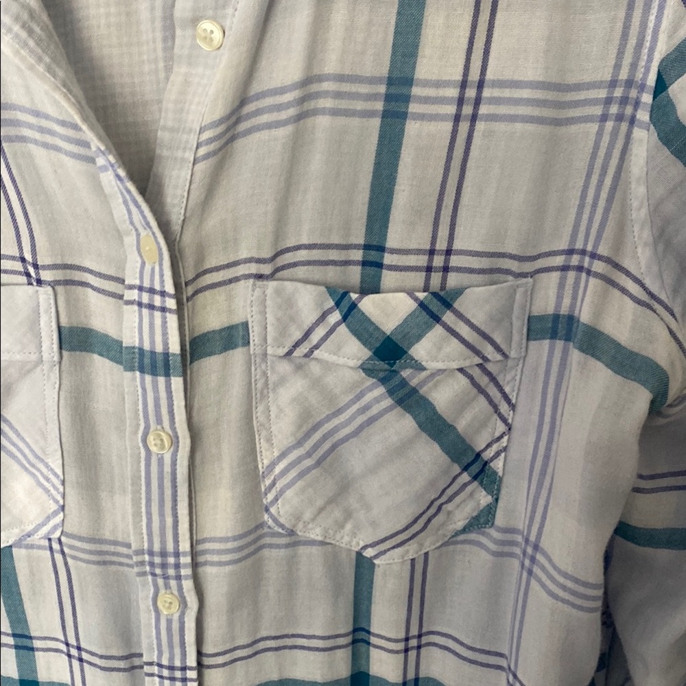 Express Teal and White Plaid Shirt - Picture 3 of 13